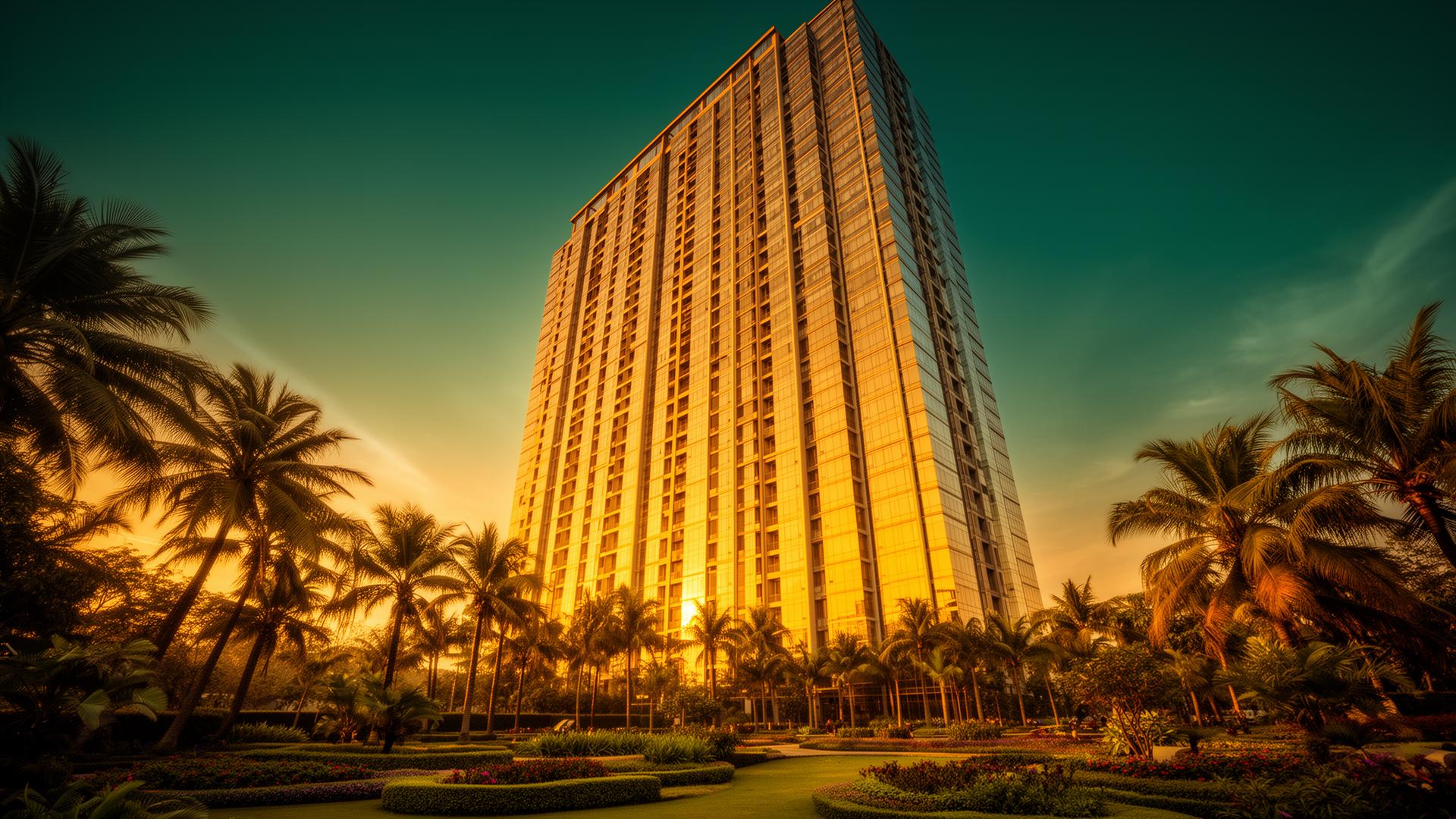 Premium Bangalore residential tower at golden hour